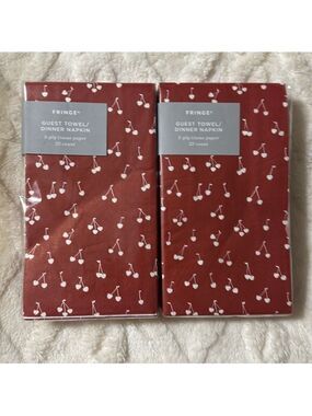 Fringe Bundle of 2 pack x 32 each Burgundy White Cherry Guest Paper Towel Napkin